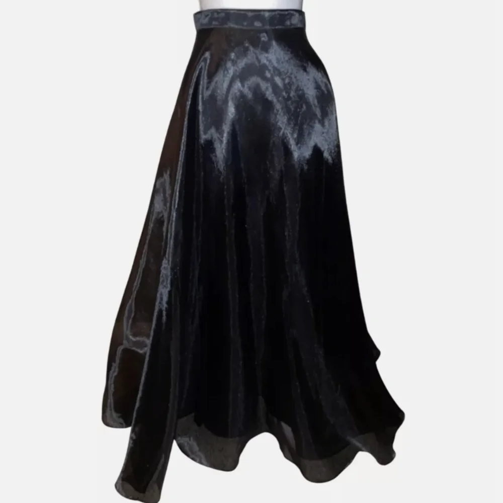 JS Collections Black Lined Shimmer Asymmetrical Maxi Skirt for a Night Out - Picture 9 of 10